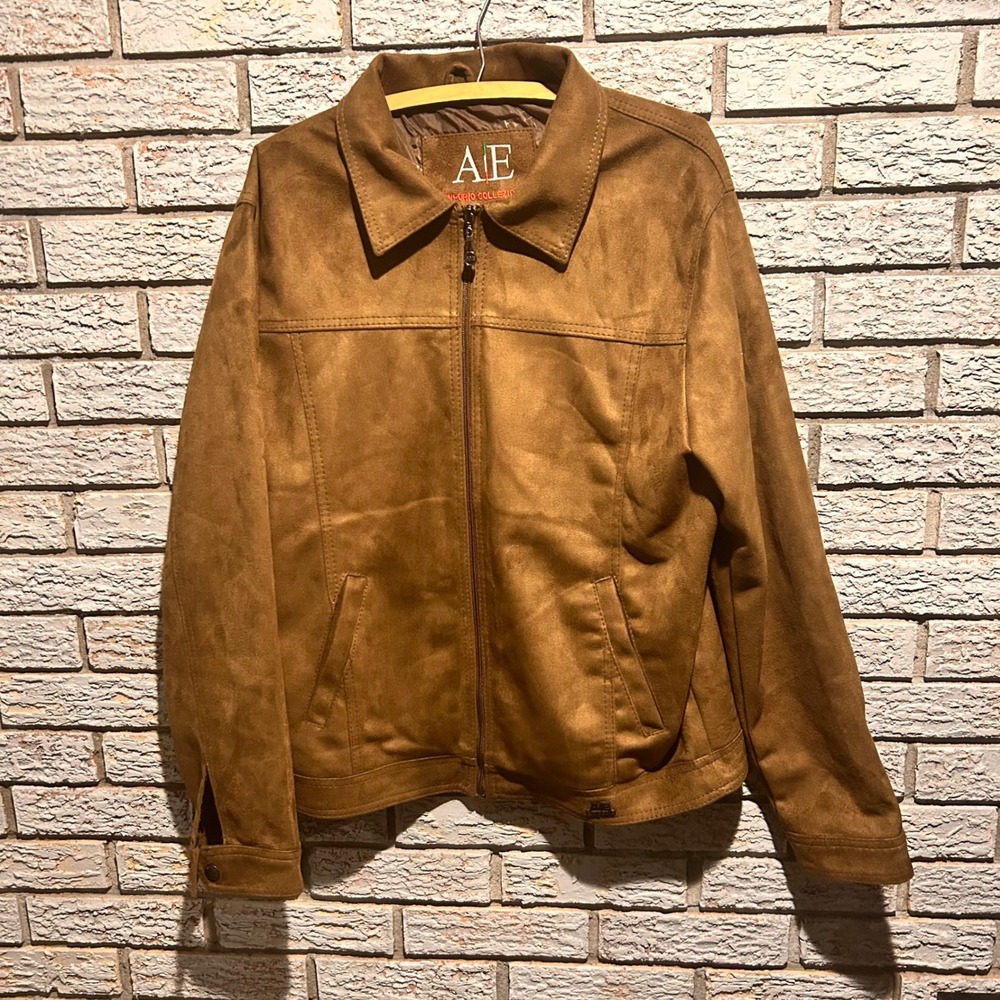 AE Emporio Collezioni Faux Suede Zip Up Jacket Cognac Brown Mens XL